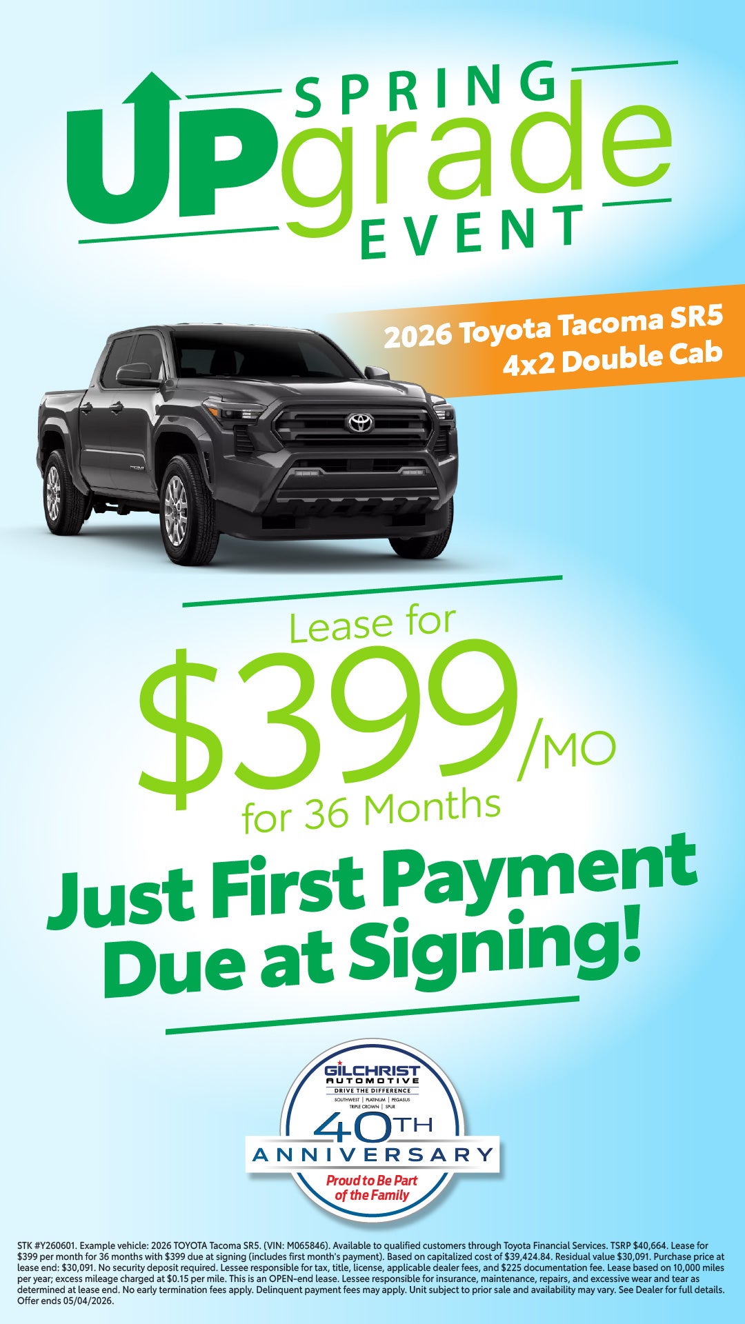 Spring Upgrade Event: 2026 Tacoma from $399/mo!